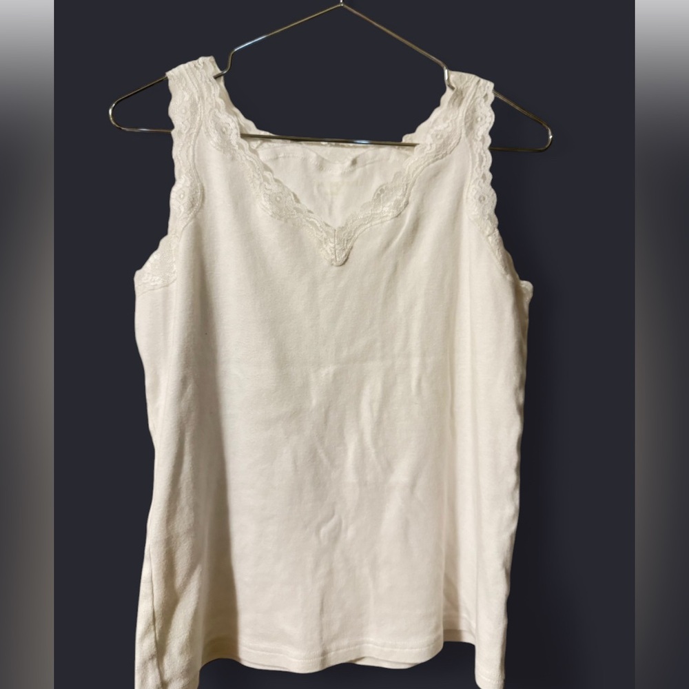 Y2k Vintage Old Navy 100% Cotton White lace Deep V neck tank top Cottage Fairy